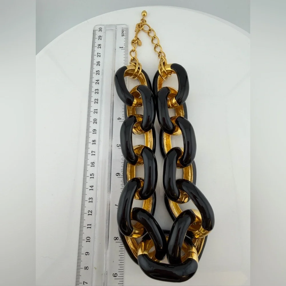 KJL black and gold Enamel chunky link chain
